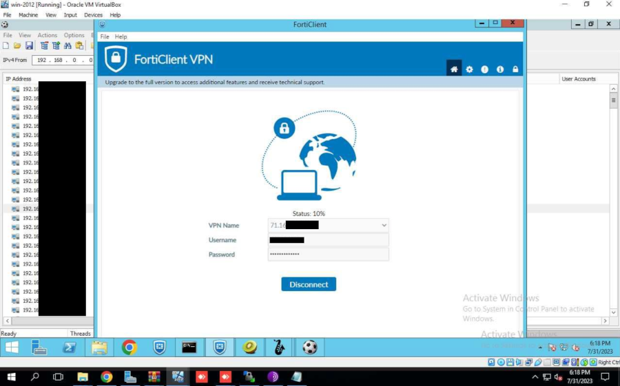A threat actor accessing a compromised Fortinet VPN account